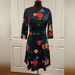 Eliza J Navy Floral Midi Dress